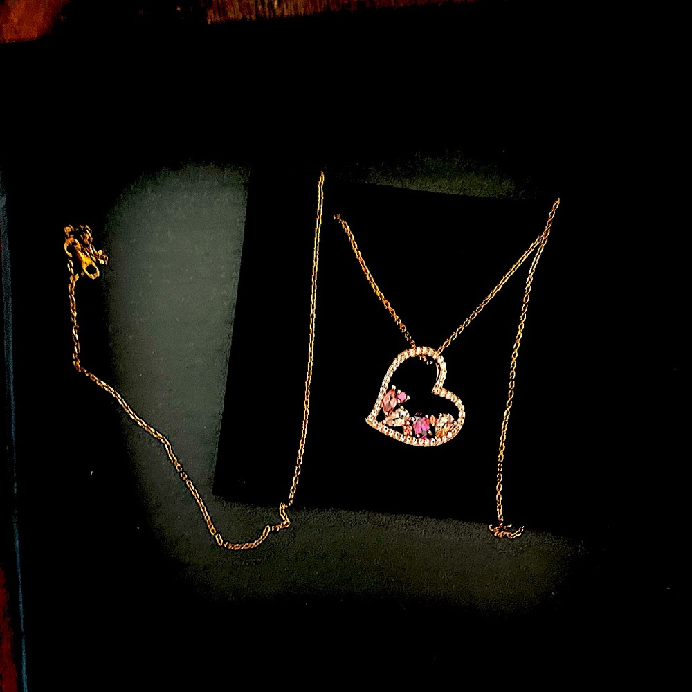 Lab-Created Ruby, Pink & White Lab-Created Sapphire Cluster Heart Necklace